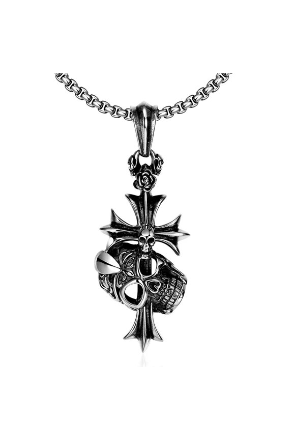 Stainless Steel Necklace Pendant Cross Biker Gothic 23" 3mm Lobster Clasp B222-Default