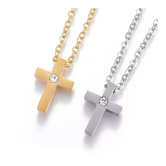 EOEMY Stainless Steel Pendant Necklace Rhinestone Chains Cross Mixed Color 17.7" P653-Default