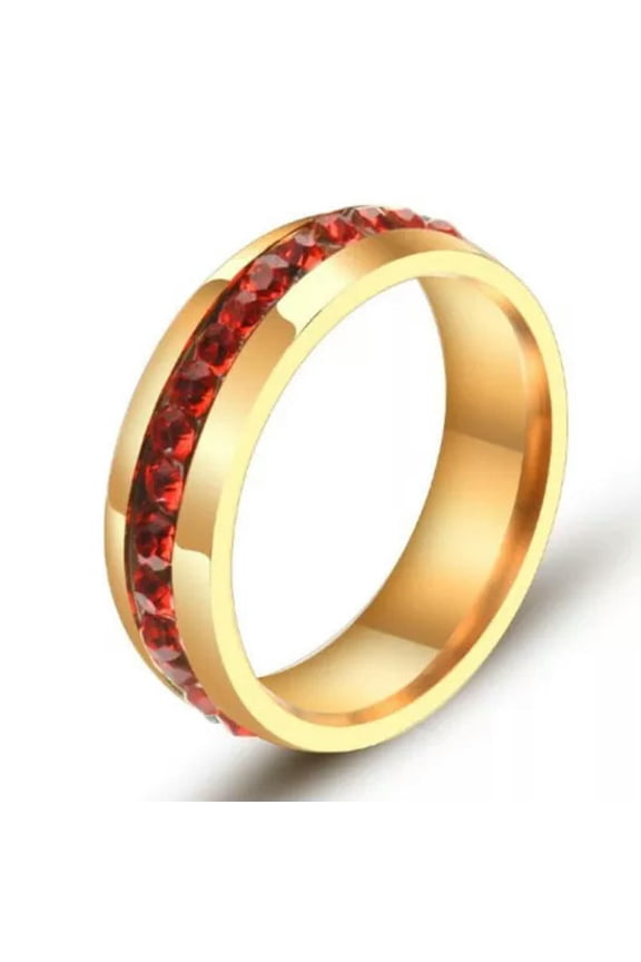 Stainless Steel Red Aaa Zircon Band 6mm Men'S Engagement Fashion Ring Size 7-11