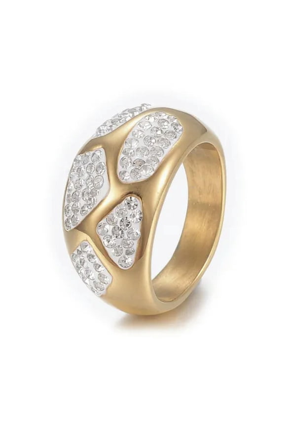 Stainless Steel Ring Wide Band Rings Clay Rhinestones Gold Size 7 17mm Z709-6