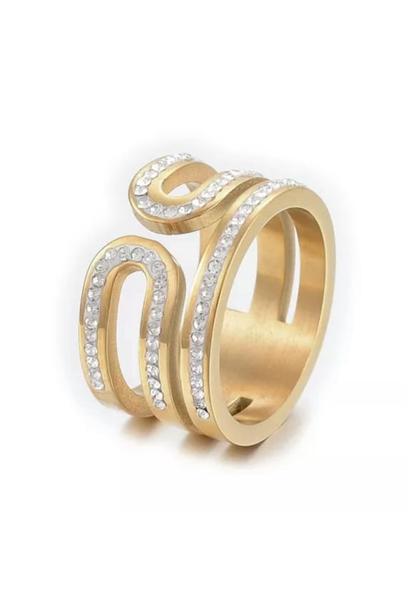 Stainless Steel Rings Clay Rhinestone Wide Band Rings Hollow Gold Z725-7