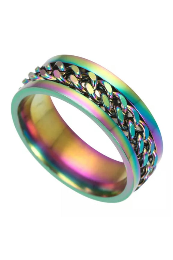 Stainless Steel Rotatable Ring Spinner Chain Rotable Rings Punk Reliever Men Us~-Multi-Color-11