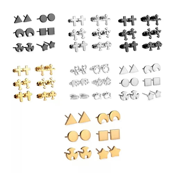 EOEMY Stainless Steel Women'S Unisex Set Necklace Earrings Cat Owl Fish Elephant Y79-Black-Cat&Amp;Elephant