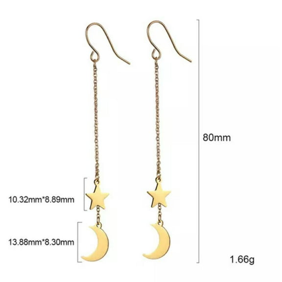 EOEMY Star Moon Long Tassel Dangle Earring Women Stainless Steel Drop Earrings