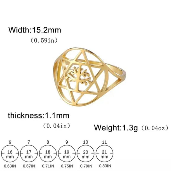 EOEMY Star Of David Tree Of Life Ring Women Stainless Steel Hexagram Rings Jewelry