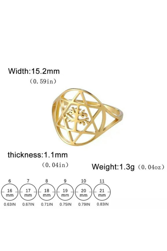 Star Of David Tree Of Life Ring Women Stainless Steel Hexagram Rings Jewelry