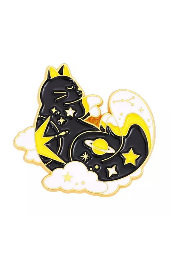 Starry Cats Enamel Pins Custom Black Kitten Star Moon Paws Brooches Lapel Badges-4