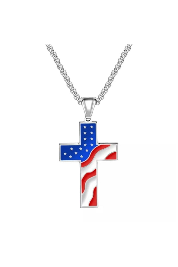 States Flag Crucifix Pendant Independent Day Necklace