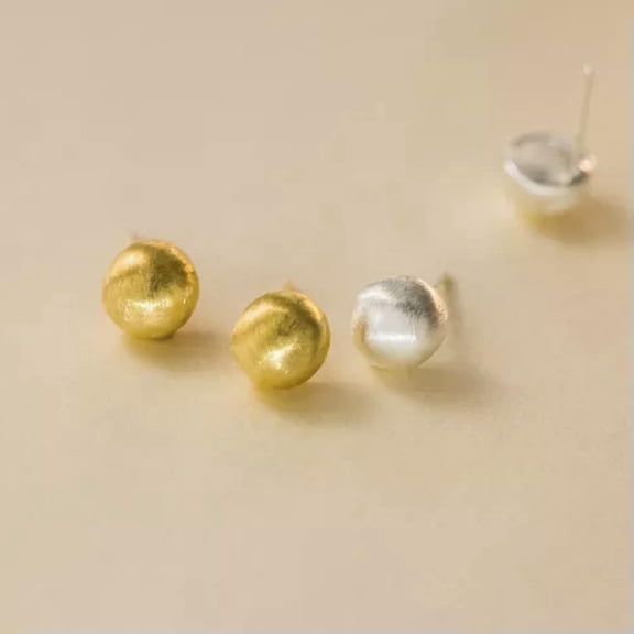 EOEMY Sterling Silver 925 Dull Polish Half Ball Beads Stud Earrings-Silver
