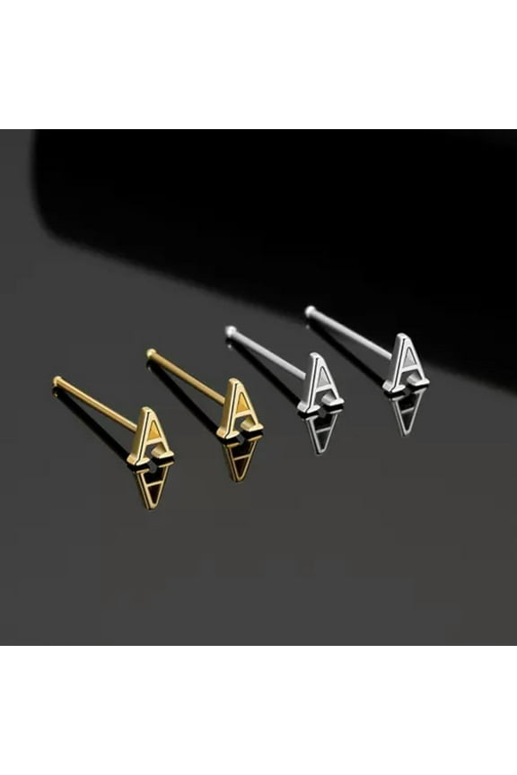 Sterling Silver Initials Letter 24G Nose Bone Ring Piercing Stud A4372-1 Single Piece-C-Gold