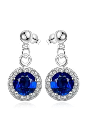 Sterling Silver Plated Blue Earrings Drop Dangle Aaa Zirconia Push Back .4" L352-Blue