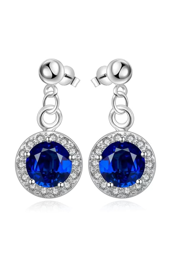 Sterling Silver Plated Blue Earrings Drop Dangle Aaa Zirconia Push Back .4" L352-Blue