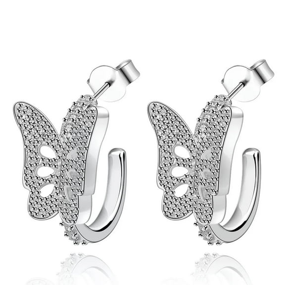 EOEMY Sterling Silver Plated Earrings Butterfly Stud Push Back Clasp L689-Default