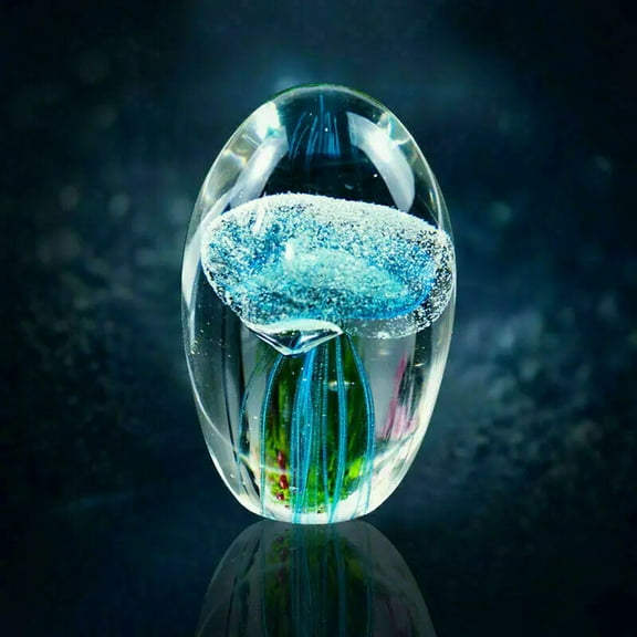 EOEMY Suncatcher Blue Jellyfish Crystal Laser Etching Fengshui Paperweight Jewelry