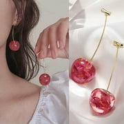 EOEMY Sweet Cherry Pink Simulation Fruit Earrings Drop Stud Dangle Women Fashion Cute