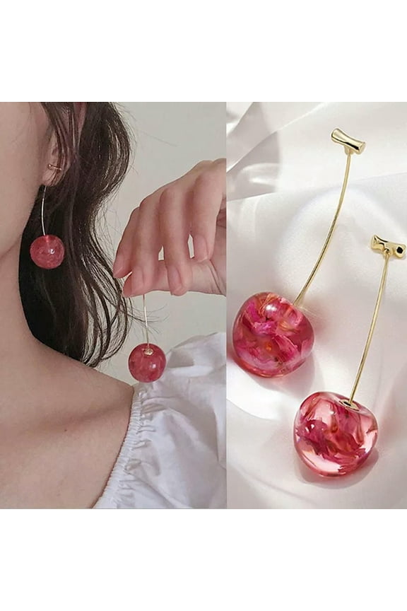 Sweet Cherry Pink Simulation Fruit Earrings Drop Stud Dangle Women Fashion Cute
