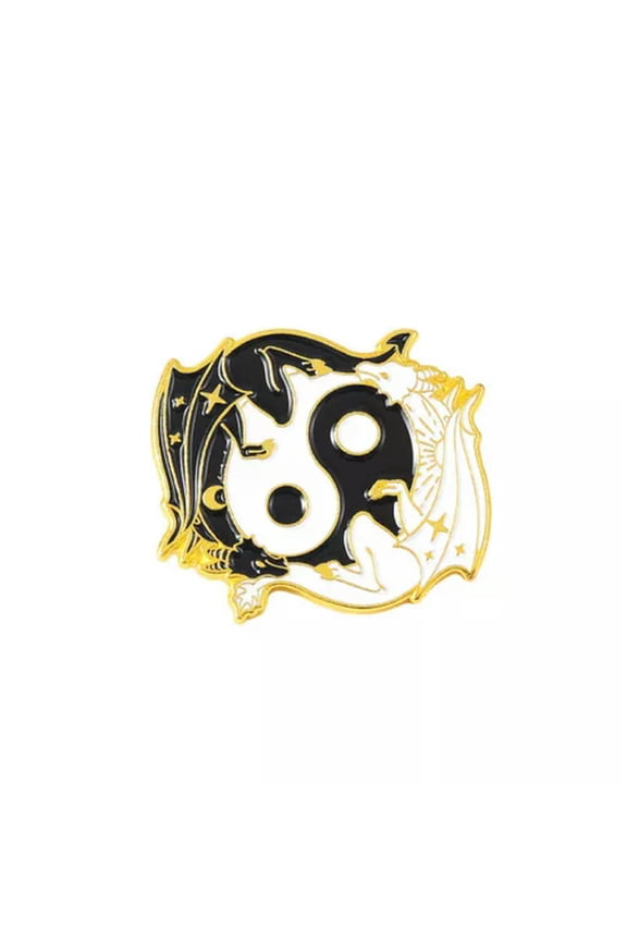 Taichi Animals Enamel Pins Custom Black White Koi Cat Wolf Fox Dragon Brooches *-1