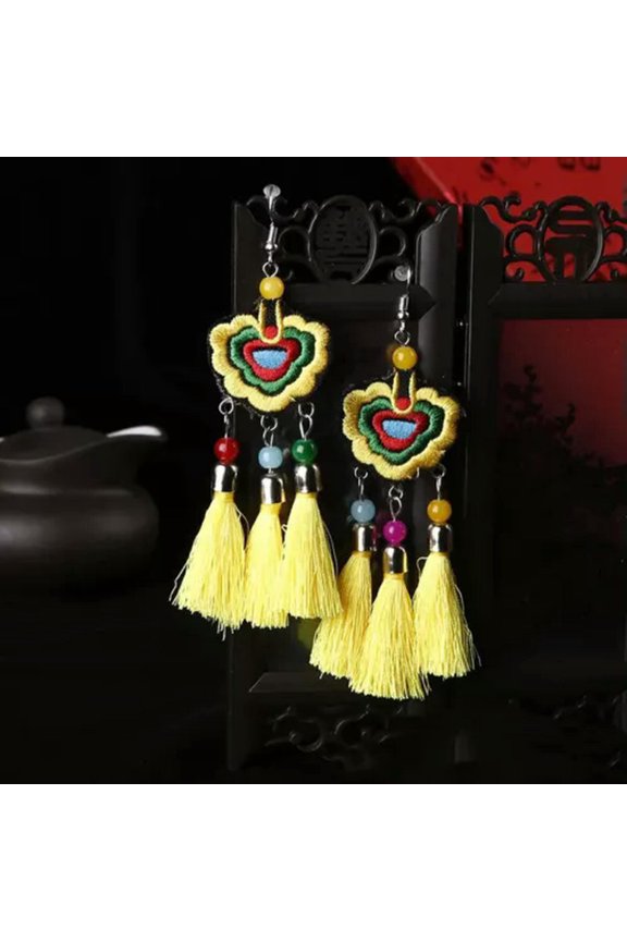 Tassel Earrings Cotton Thread Cords Earrings Handmade Silk Fabric Long Jewelry-7