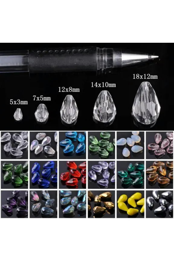 Teardrop Faceted Crystal Glass Loose Crafts Beads Lot 5X3 7X5 12X8 15X10 18X12mm-202# Jade White &Amp; Orange-15X10mm (20Pcs)