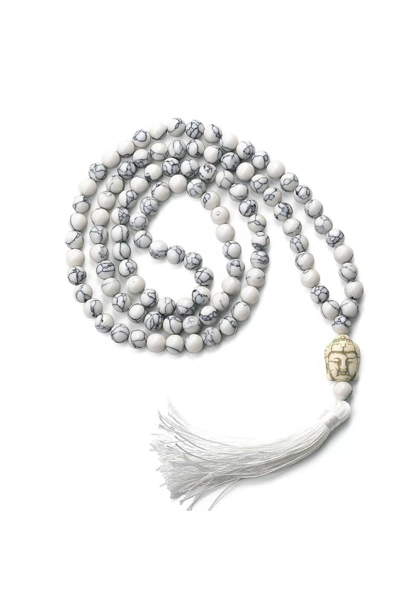 Tibet Buddhist 8mm 108 White Howlite Turquoisite Prayer Beads Mala Necklace