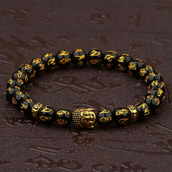 EOEMY Tibetan Beads Carve Mantra Bracelet Men Vintage Buddhist Meditation Jewelry-Style-1
