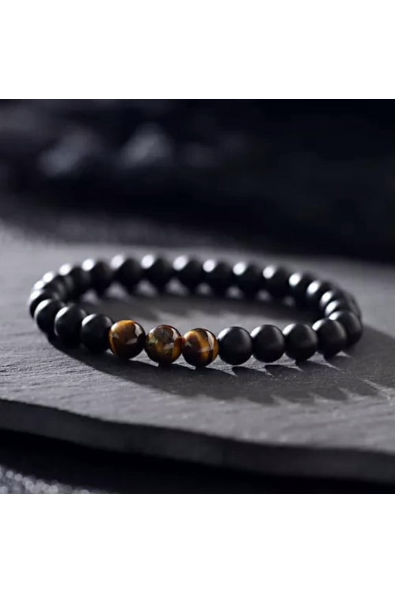 Tiger Eye Natural Stone Beaded Bracelet Women Men Elasticity Bangle Jewelry Lot-Matte Agate+Tiger Eye