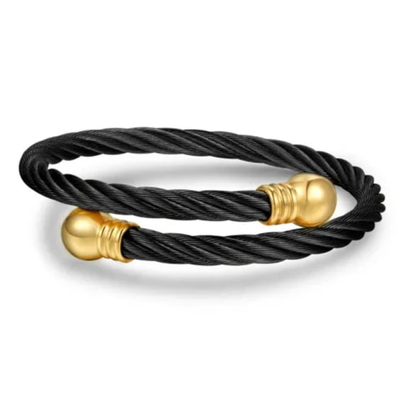 EOEMY Titanium Stainless Steel Bangles For Men Fashion Gold Open Adjustable Bracelets-Black Gold