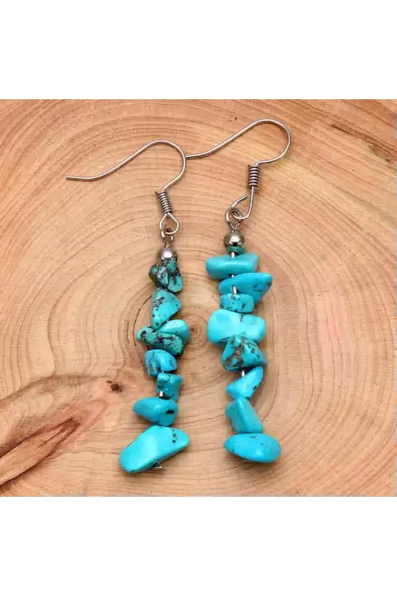 A Pair Natural Quartz Crystal Chakra Chip Gemstone Beaded Earings Reiki Ornament-Turquoise Quartz