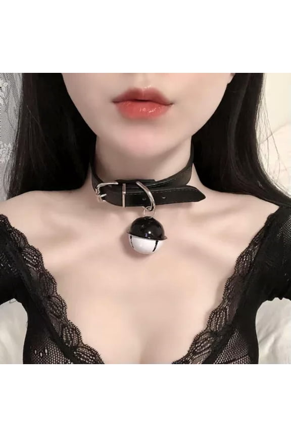 Traction Rope Metal Link Chain Bell Choker Cat Gothic Collar Necklace Pendants /-Black