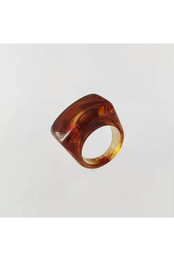 Transparent Thick Ring Geometric Square Round Ring Resin Big Finger Rings 1Pc-Coffee