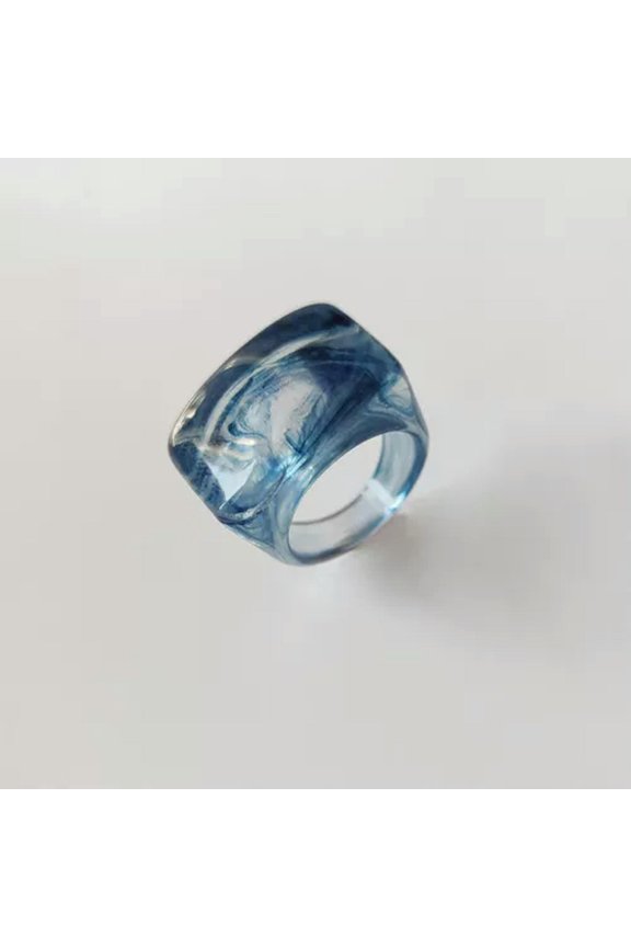 Transparent Thick Ring Geometric Square Round Ring Resin Big Finger Rings 1Pc-Dark Blue