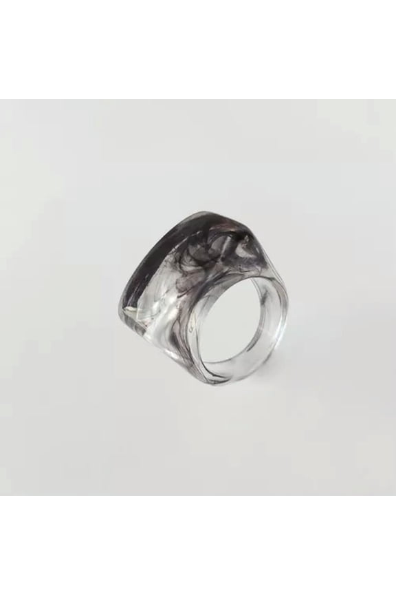Transparent Thick Ring Geometric Square Round Ring Resin Big Finger Rings 1Pc-Light Black
