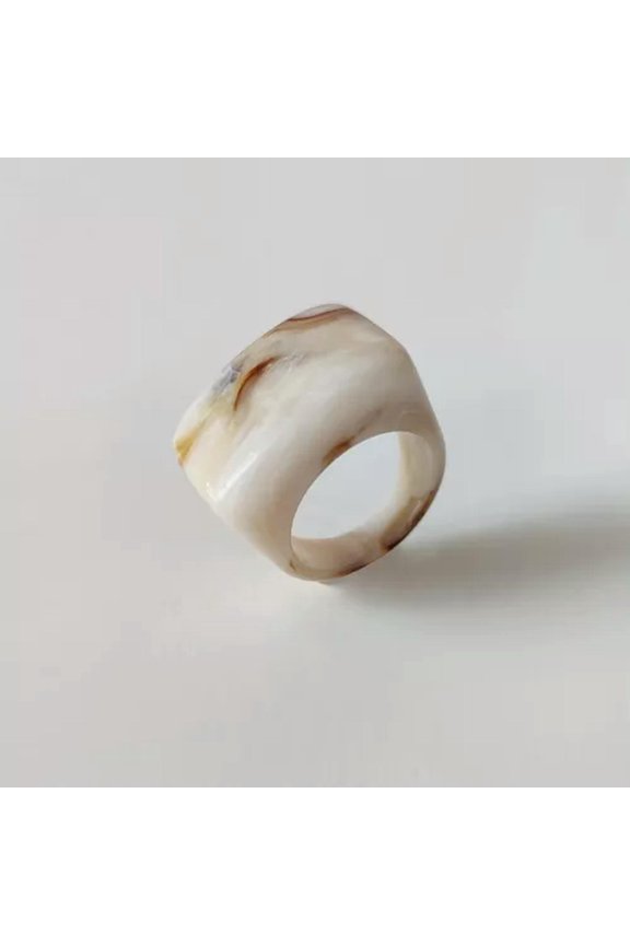 Transparent Thick Ring Geometric Square Round Ring Resin Big Finger Rings 1Pc-Milk Coffee