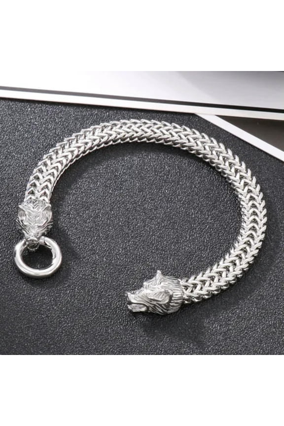 Trendy Women Men Stainless Steel Wolf Clasp Wristband Franco Link Chain Bracelet-Silver