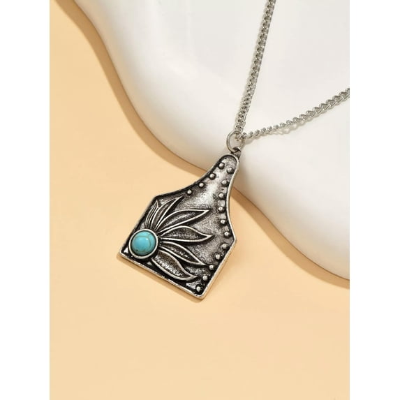 EOEMY Turquoise Board Flower Decor Necklace Jewelry For Women Gift For Her Necklace-Default