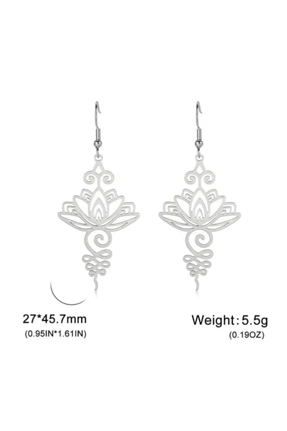 Unalome Lotus Flower Dangle Earrings Stainless Steel Yoga Drop Earring Jewelry