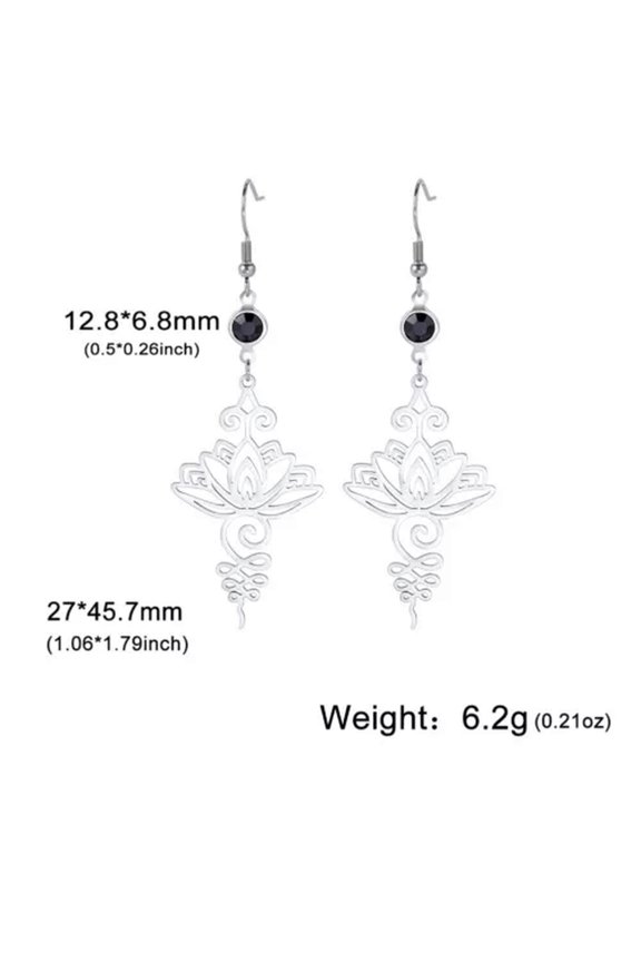 Unalome Lotus Flower Dangle Earrings Stainless Steel Yoga Drop Earring Jewelry