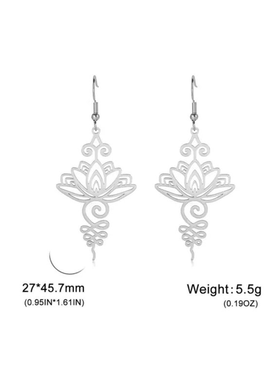 Unalome Pendant Earrings Hippie Stainless Steel Yoga Lotus Flower Drop-Unalome S