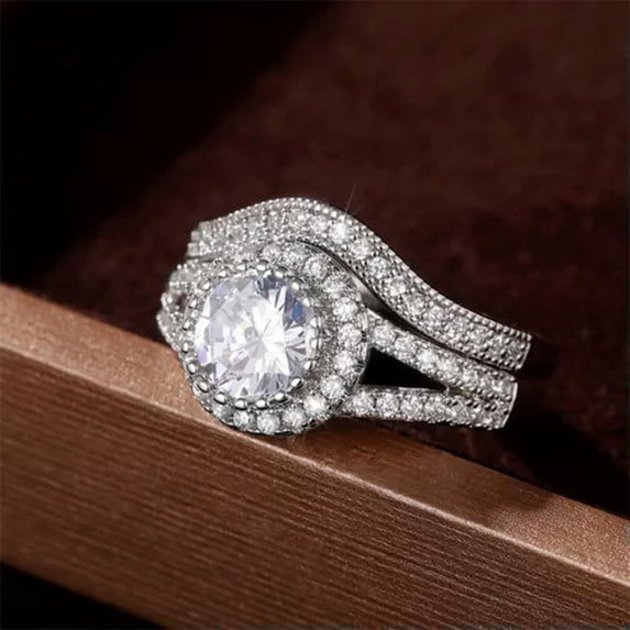 EOEMY Unique Women 925 Silver Filled Rings Cubic Zirconia Jewelry Gifts Size 6-10-10