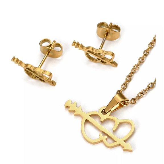 EOEMY Valentine'S Stainless Steel Set Pendant Necklace Earrings Arrow Heart 15.7" Z796-Default