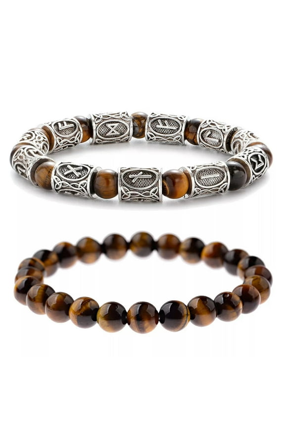 Viking Norse Symbol Nordic Bracelet Tiger Eye Bangle Celtic Pagan Amulet Jewelry