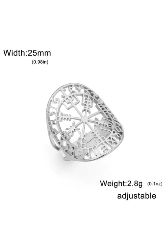 Viking Vegvisir Rune Ring Stainless Steel Compass For Men Jewelry Adjustable
