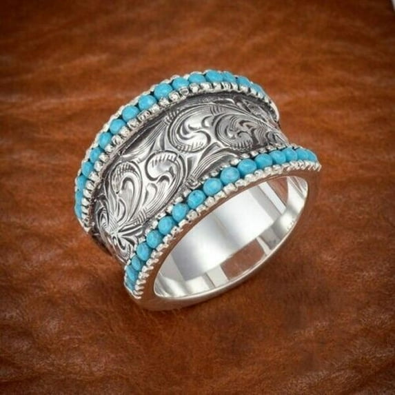 EOEMY Vintage 925 Silver Turquoise Ring Women Man Wedding Party Gift Jewelry Size 6-10-#2-9
