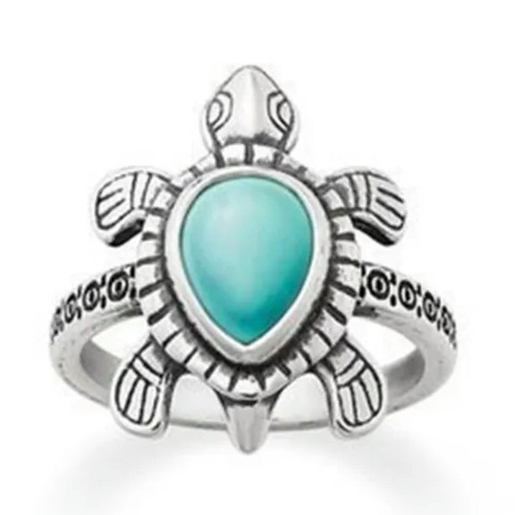 EOEMY Vintage 925 Silver Turquoise Rings Women Wedding Party Jewelry Ring Gift Sz 6-10-9-#5