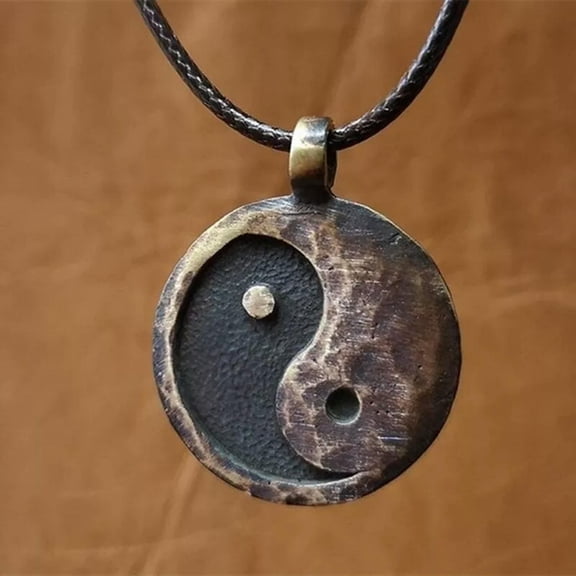 EOEMY Vintage Ancient Looking Yin Yang Necklace Charm Pendant Necklaces For Women Men