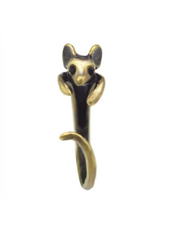 Vintage Cute Mouse Animal Silver Plated Adjustable Cuff Ring Creative Lovely New-Gold
