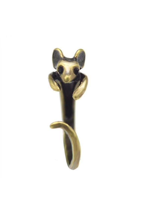 Vintage Cute Mouse Animal Silver Plated Adjustable Cuff Ring Creative Lovely New-Gold