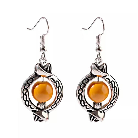 EOEMY Vintage Elegant Ethnic Silver Multi-Color Turquoise Beads Women Hook Earrings-Orange（1）