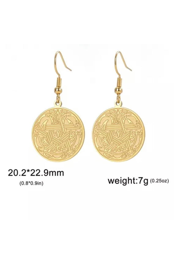 Vintage Pentagram Celtic Knot Earrings For Women Stainless Steel Pentacle Round