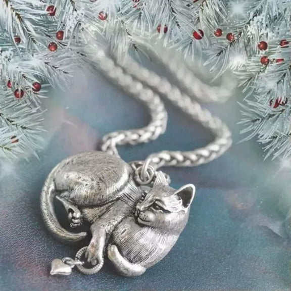 EOEMY Vintage Retro Cat Pendant Necklace Silver Plated Neck Jewelry Women Men Gift New